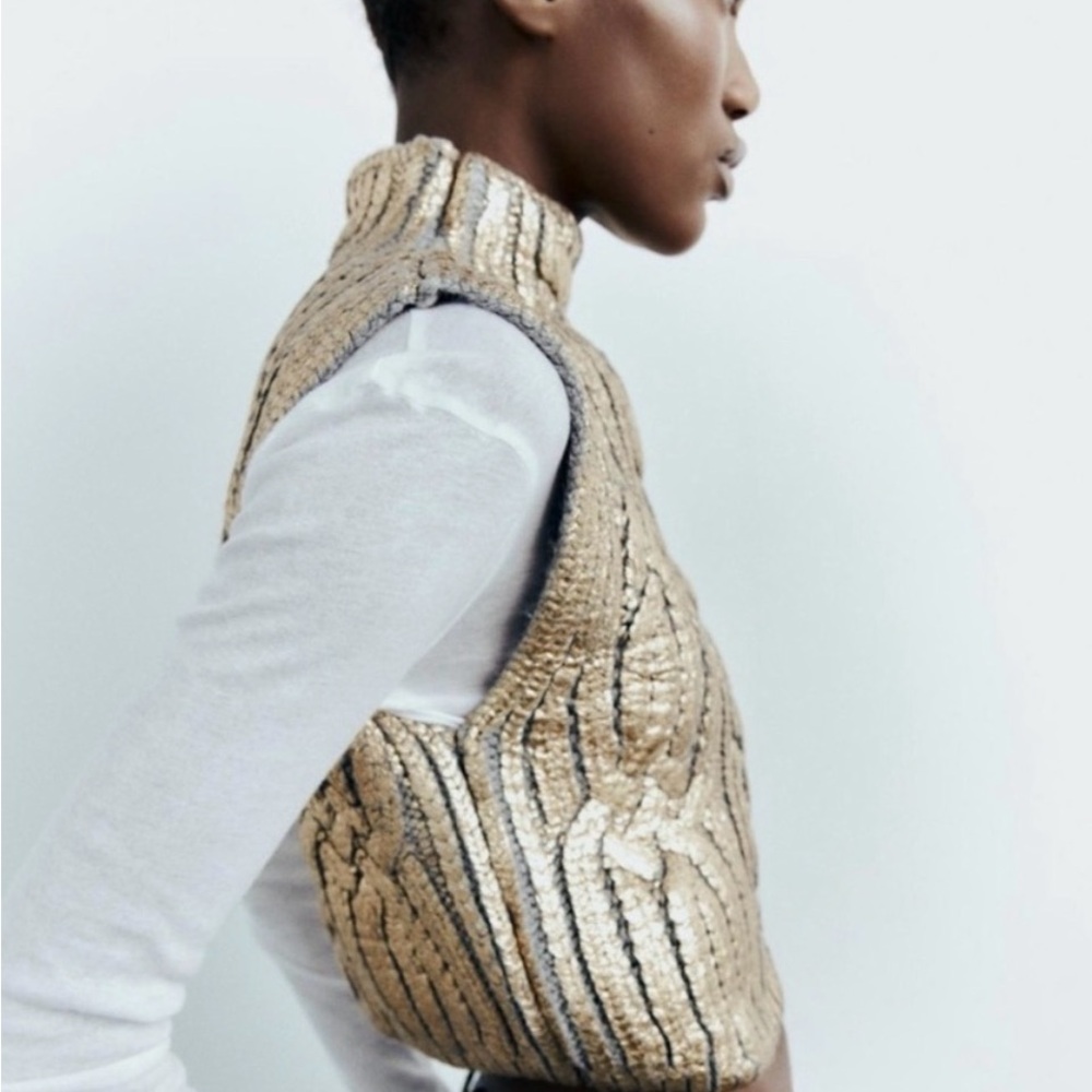 NWT - Zara Gold Metallic Cable Knit Sweater Vest - Picture 2 of 6
